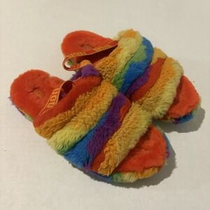 UGG Fluff Yeah Slide Cali Collage Rainbow Pride Size 7 Slippers Elastic EUC